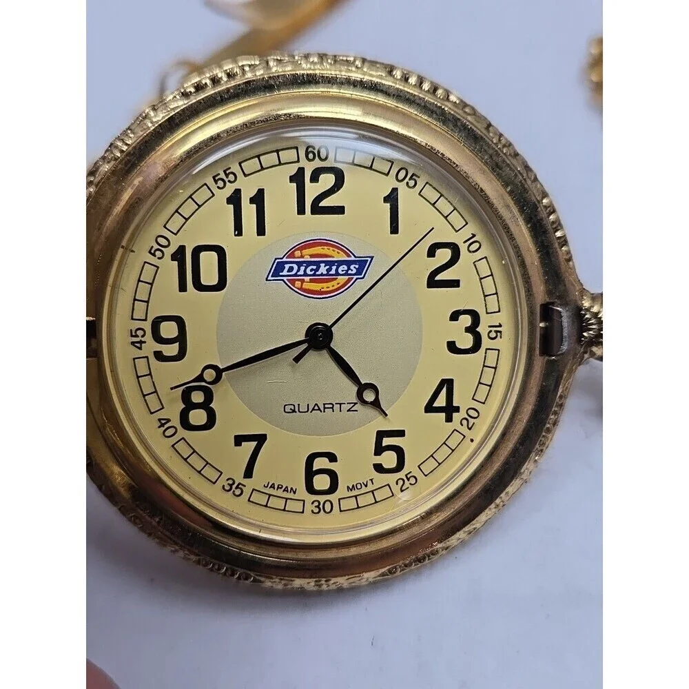 Dickies MZ Berger Gold Tone Hunting Dog Pocket Watch Quartz Japan New Battery